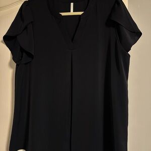 Navy Ruffled Short Sleeve Blouse